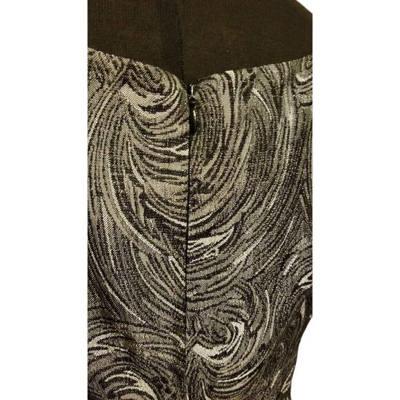 London Times Black Gray Swirled Metallic Cap Sleeve Belt Waist Dress NWT Size 10 - Picture 8 of 9
